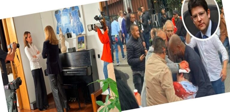 María Claudia Tarazina con Miguel Uribe Turbay atentado